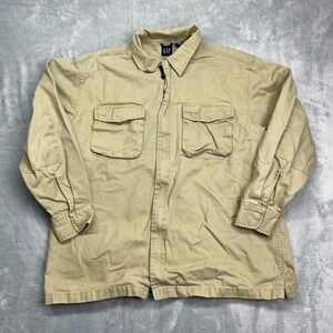 Gap Utility Jacket Men Large Tan Chest Pocket Long Sleeve Collared Inside Zip Up